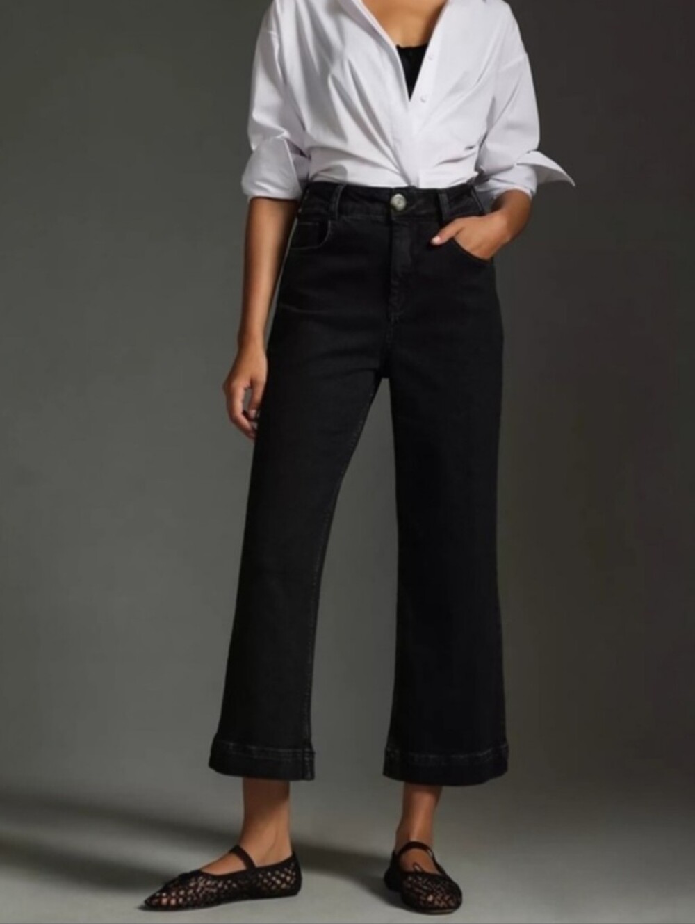 Pilcro Anthropologie The Skipper High-Rise Wide Leg Jeans Washed Black Size 26